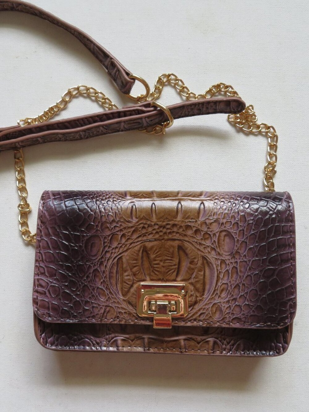 Faux Crocodile Brown Embossed Small Crossbody Purse